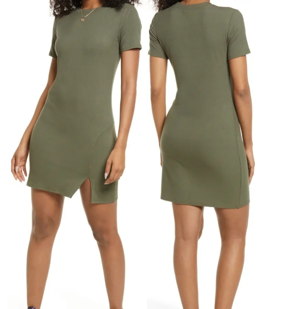 Bp Front Slit Rib T-Shirt Dress